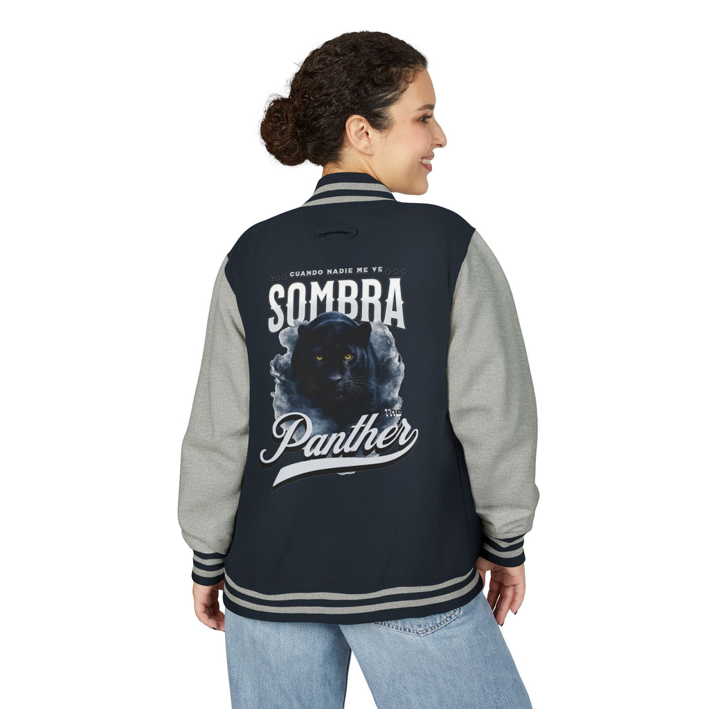Sombra Panther Varsity Jacket — Retro Red Letterman Jacket with Black Panther Graphic
