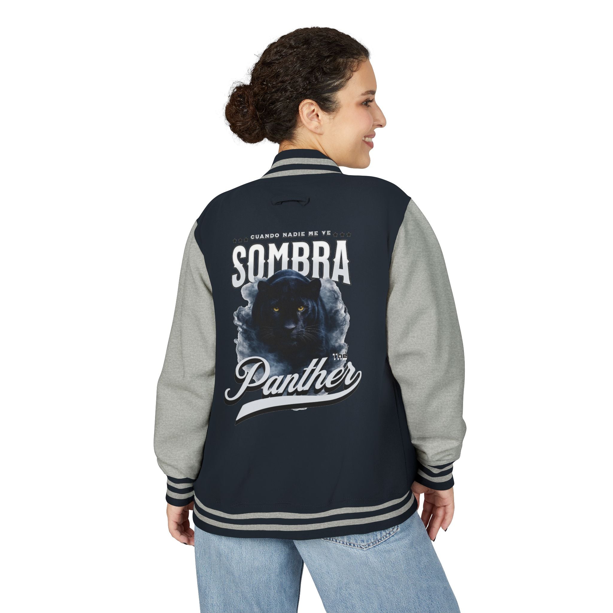 Sombra Panther Varsity Jacket — Retro Red Letterman Jacket with Black Panther Graphic