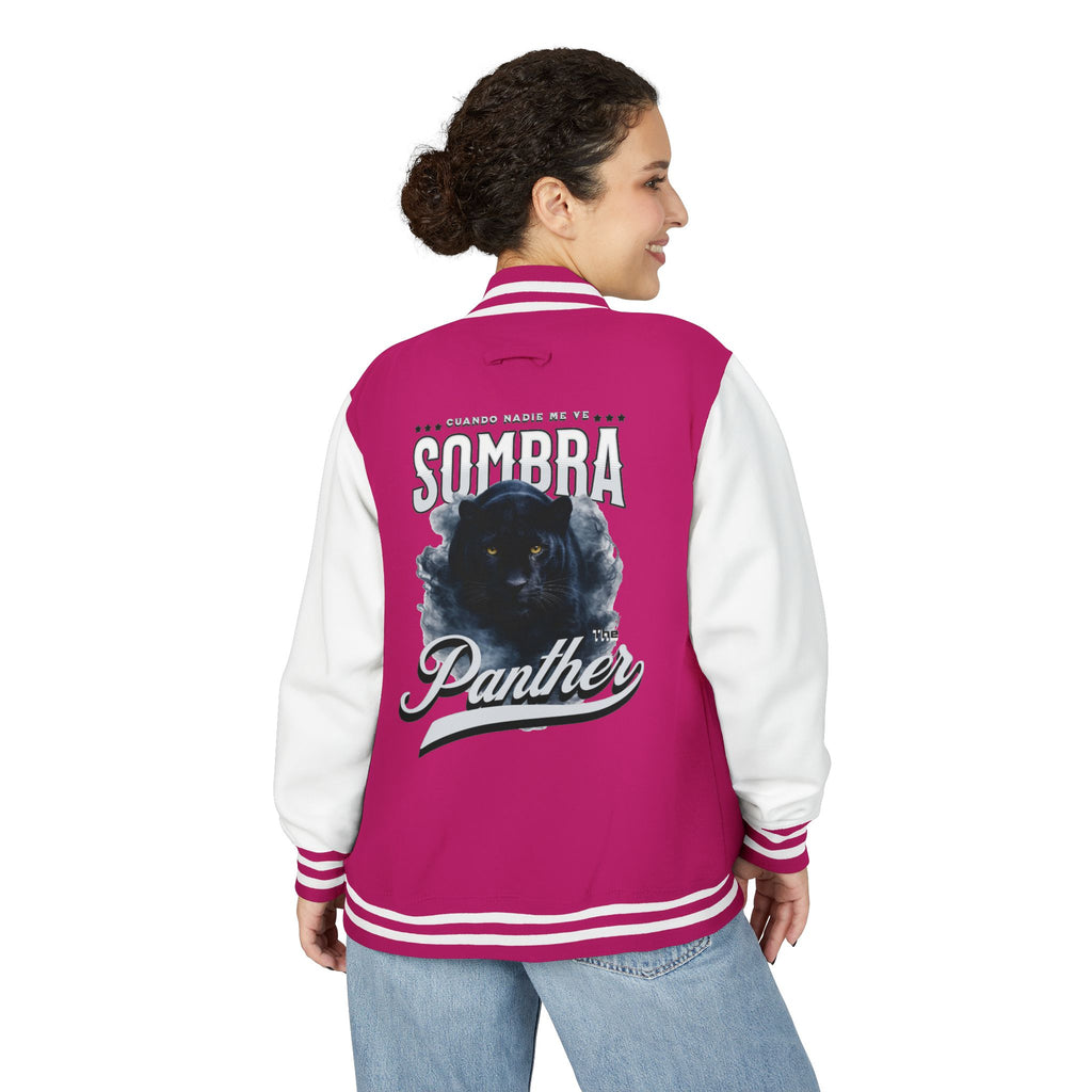 Sombra Panther Varsity Jacket — Retro Red Letterman Jacket with Black Panther Graphic