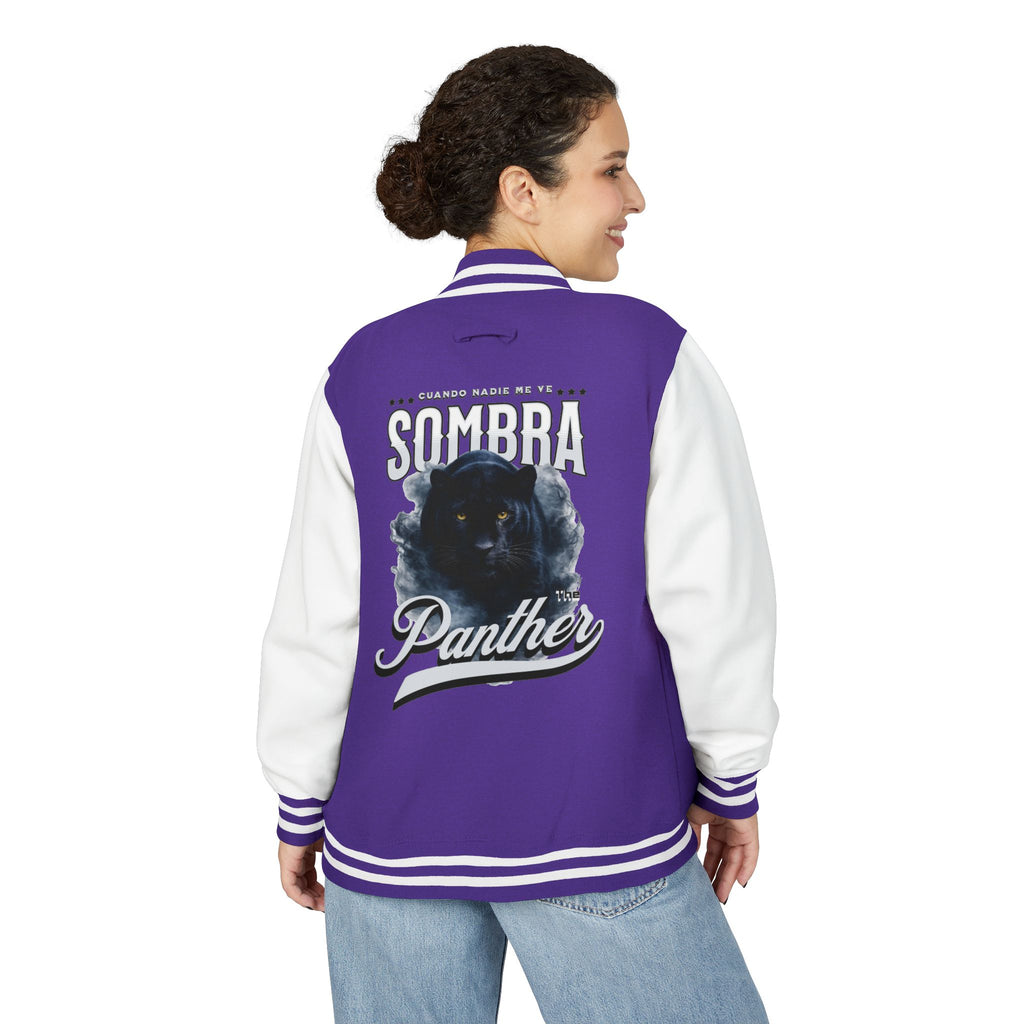 Sombra Panther Varsity Jacket — Retro Red Letterman Jacket with Black Panther Graphic