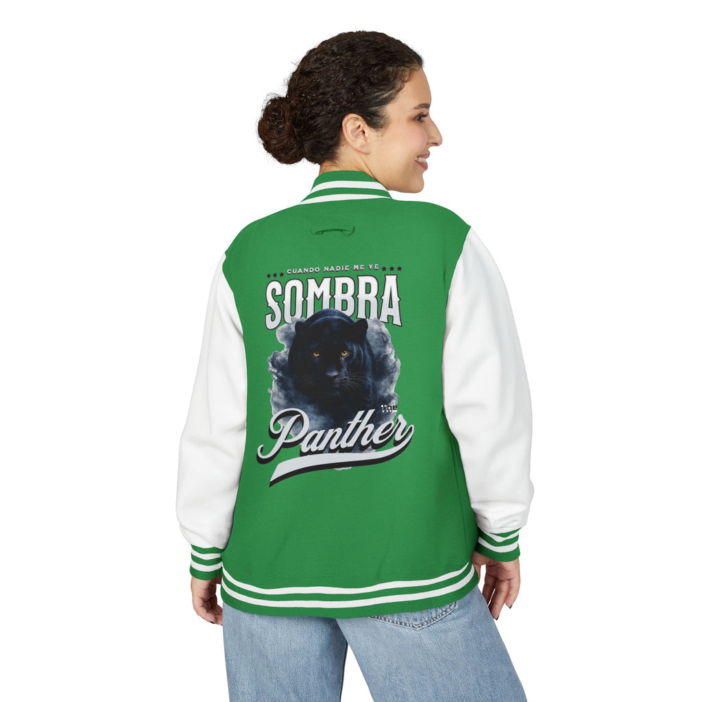 Sombra Panther Varsity Jacket — Retro Red Letterman Jacket with Black Panther Graphic