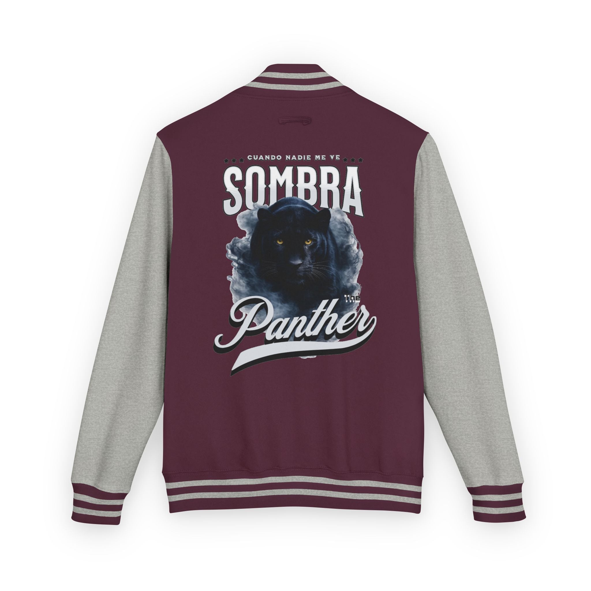 Sombra Panther Varsity Jacket — Retro Red Letterman Jacket with Black Panther Graphic