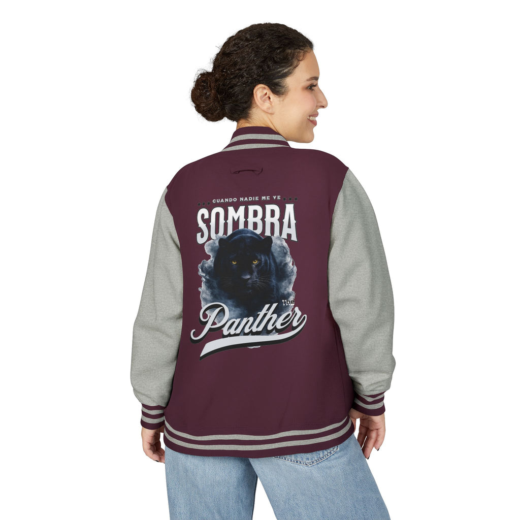 Sombra Panther Varsity Jacket — Retro Red Letterman Jacket with Black Panther Graphic