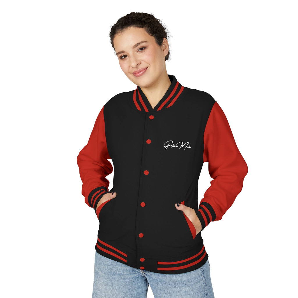 Sombra Panther Varsity Jacket — Retro Red Letterman Jacket with Black Panther Graphic