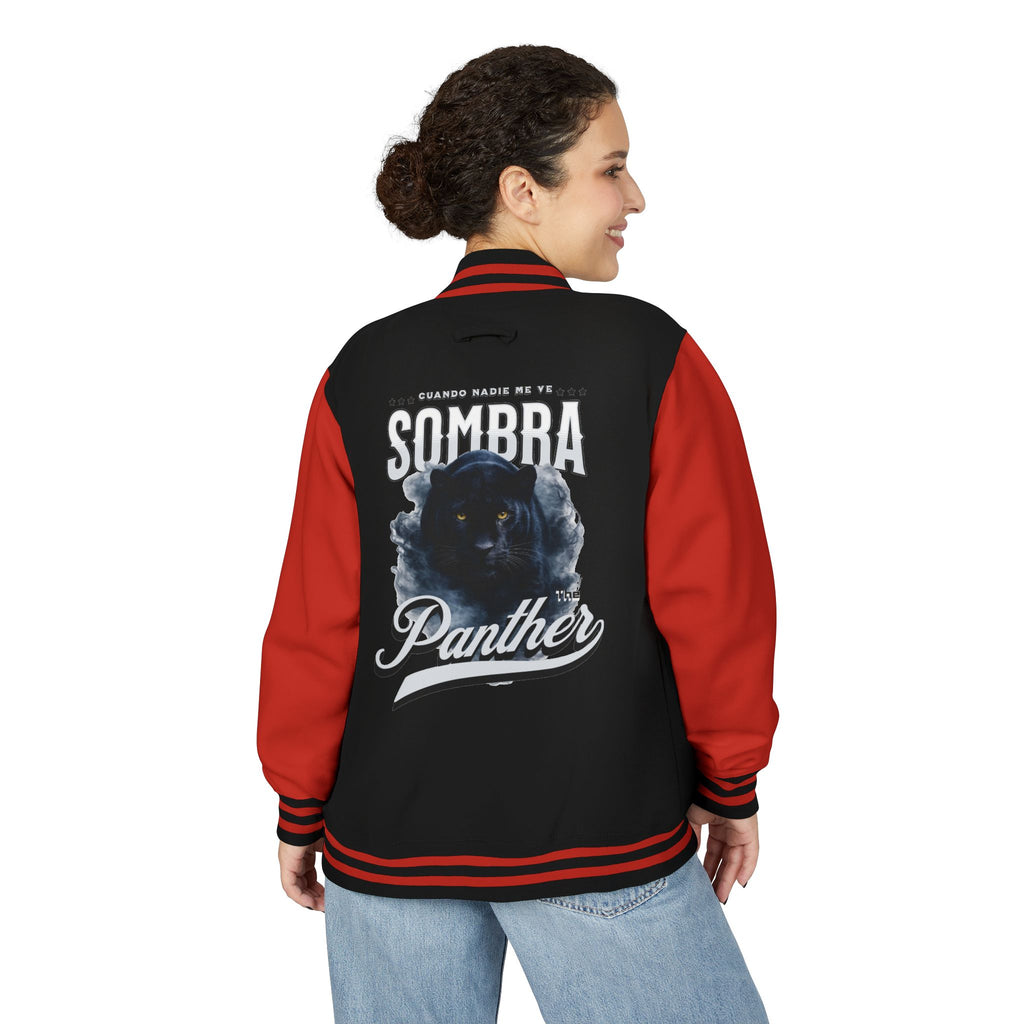 Sombra Panther Varsity Jacket — Retro Red Letterman Jacket with Black Panther Graphic