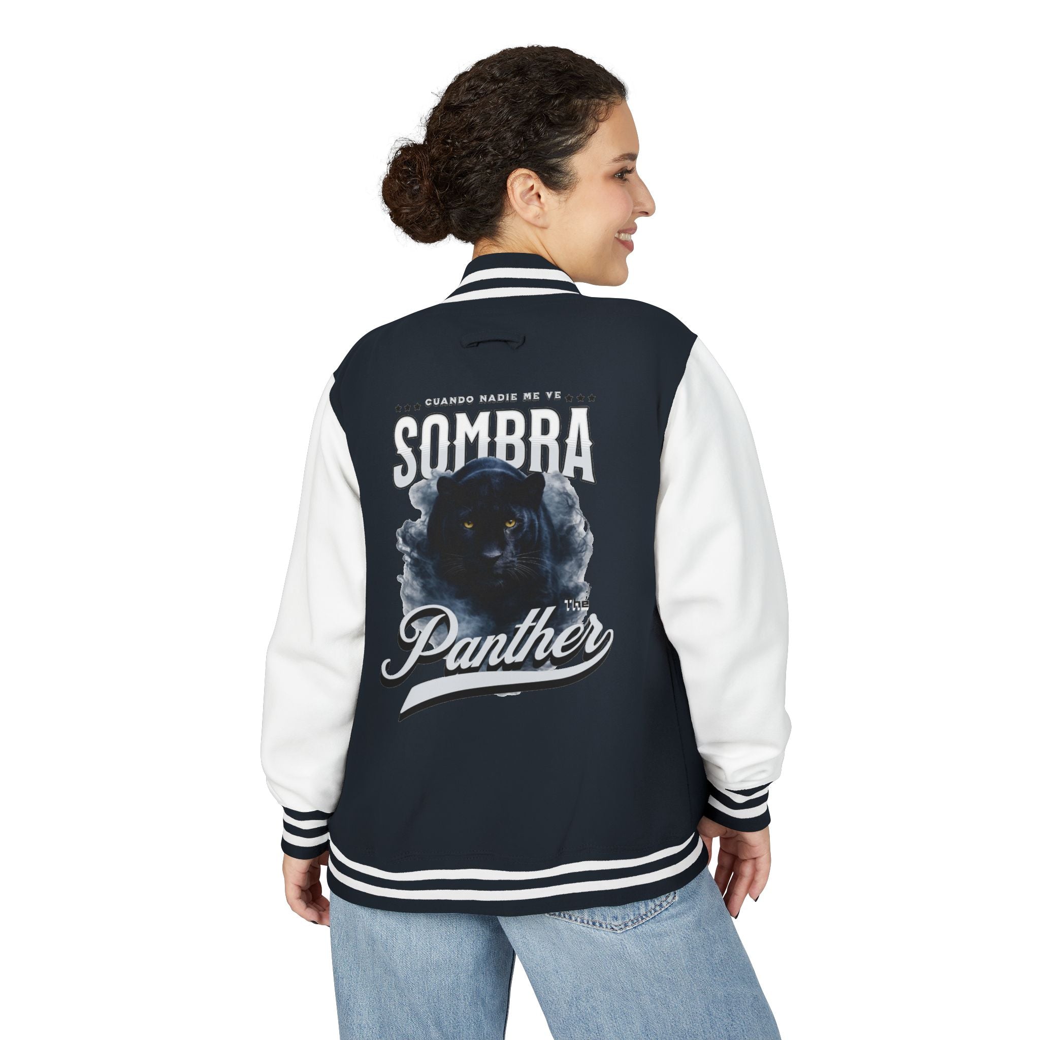 Sombra Panther Varsity Jacket — Retro Red Letterman Jacket with Black Panther Graphic