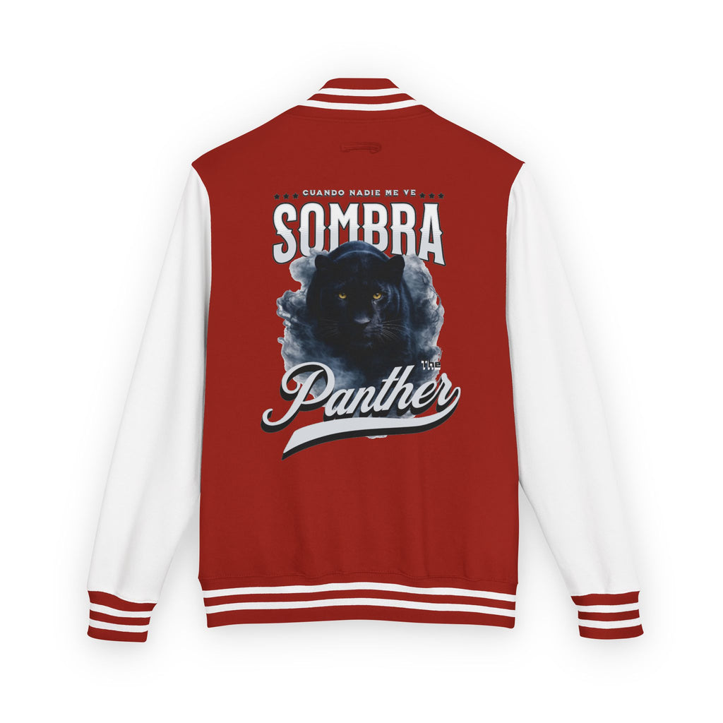 Sombra Panther Varsity Jacket — Retro Red Letterman Jacket with Black Panther Graphic