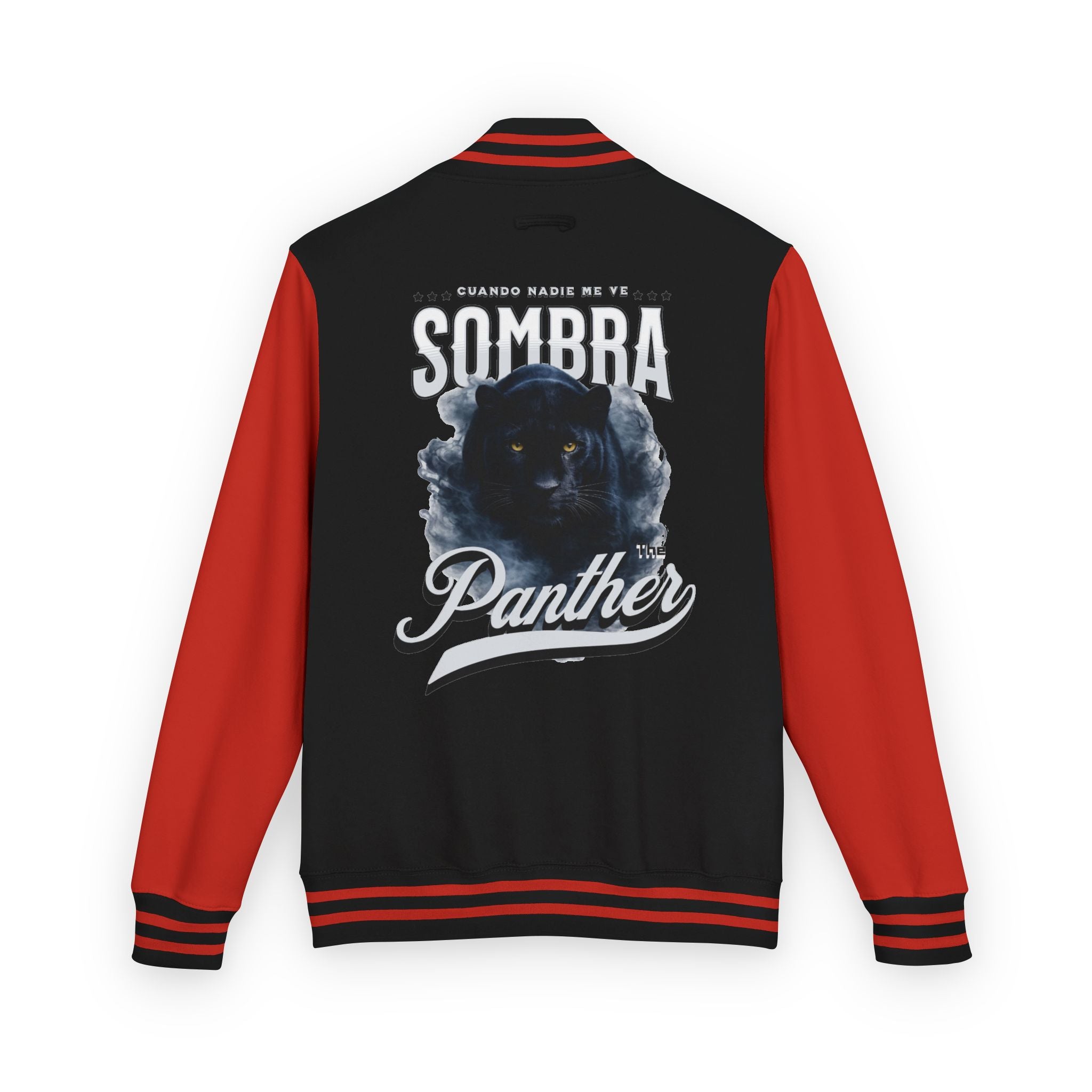 Sombra Panther Varsity Jacket — Retro Red Letterman Jacket with Black Panther Graphic