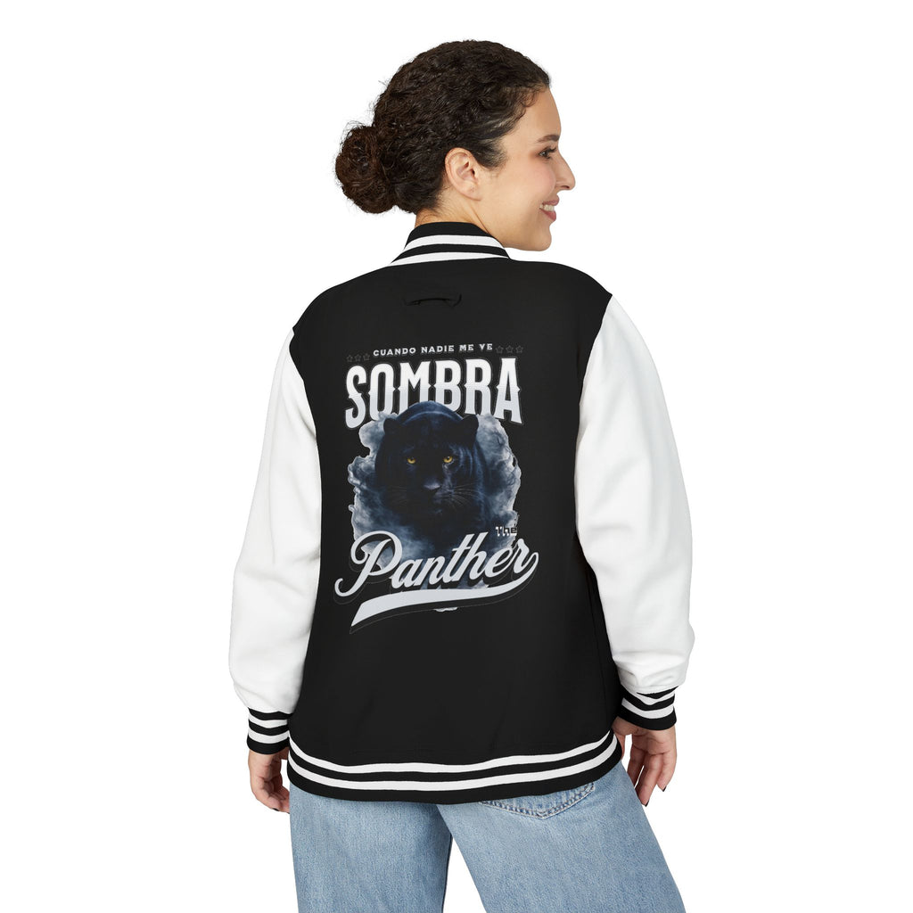 Sombra Panther Varsity Jacket — Retro Red Letterman Jacket with Black Panther Graphic