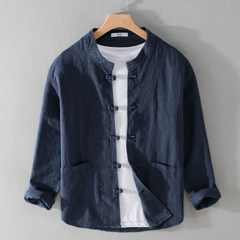 Men's Retro Loose Casual Long-Sleeve Cotton-Linen Shirt